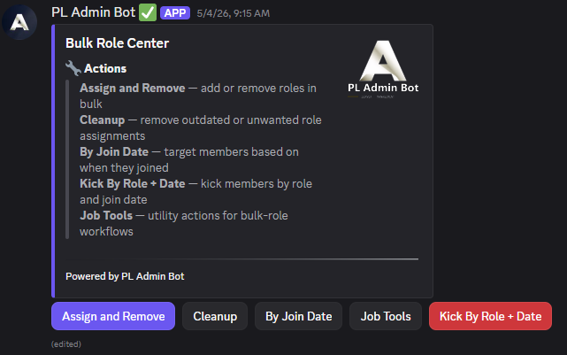PL Admin Bot — bulk role center
