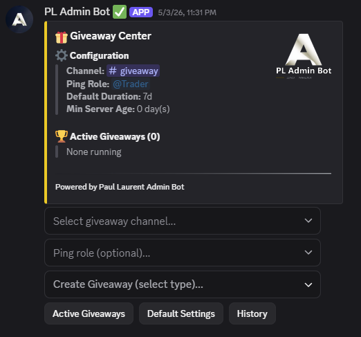 PL Admin Bot — giveaway center