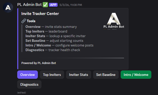 PL Admin Bot — invite tracker panel