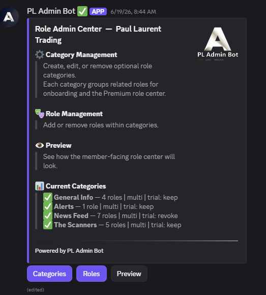 PL Admin Bot — optional self-roles panel