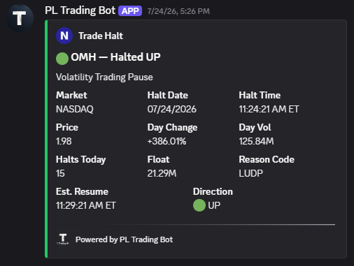 PL Trading Bot — trade halt embed
